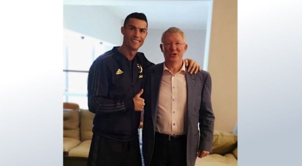 Cristiano Ronaldo pictured with Sir Alex Ferguson at Old Trafford